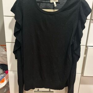 Joie Black Ruffle long sleeve sweater with shoulder/arm cut outs size large